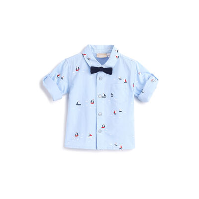 Boys Blue Printed Long Sleeve Shirt